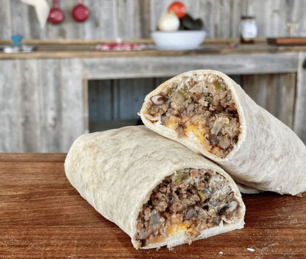 Two delicious beef burritos.